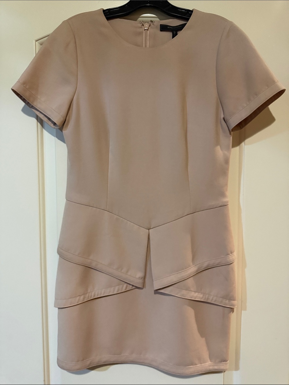 BCBGMaxAzria Blush Short-Sleeve Peplum Mini Dress